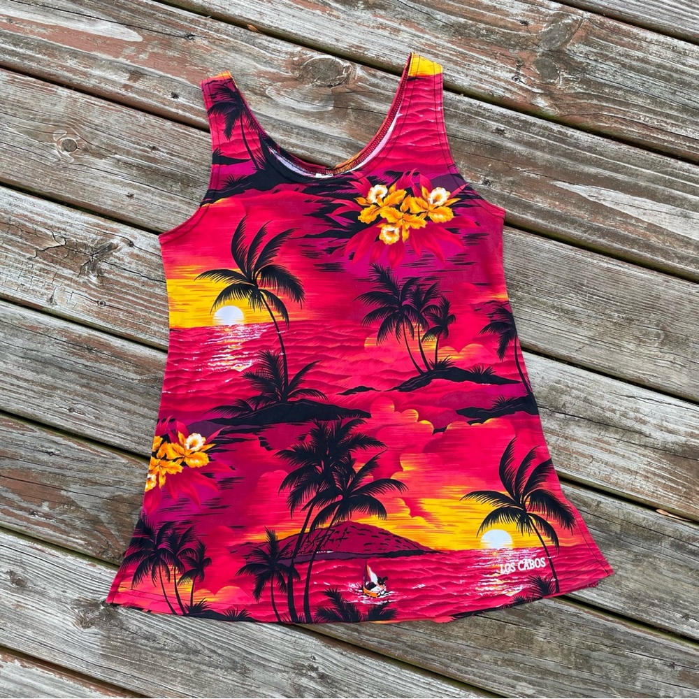 Vintage 90s/Y2K Los Cabos Tropical Hawaiian Tank Top